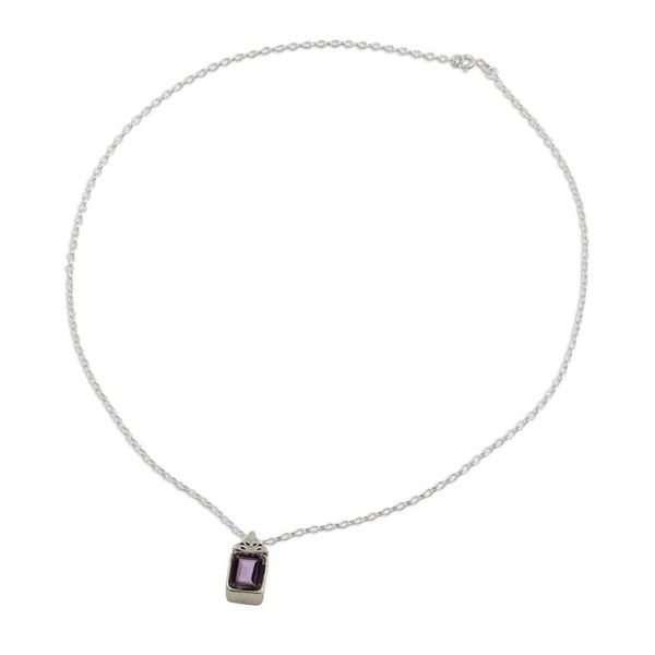 Alternate image for Hand Made Faceted Amethyst Pendant Necklace from India Indian Grace in Purple