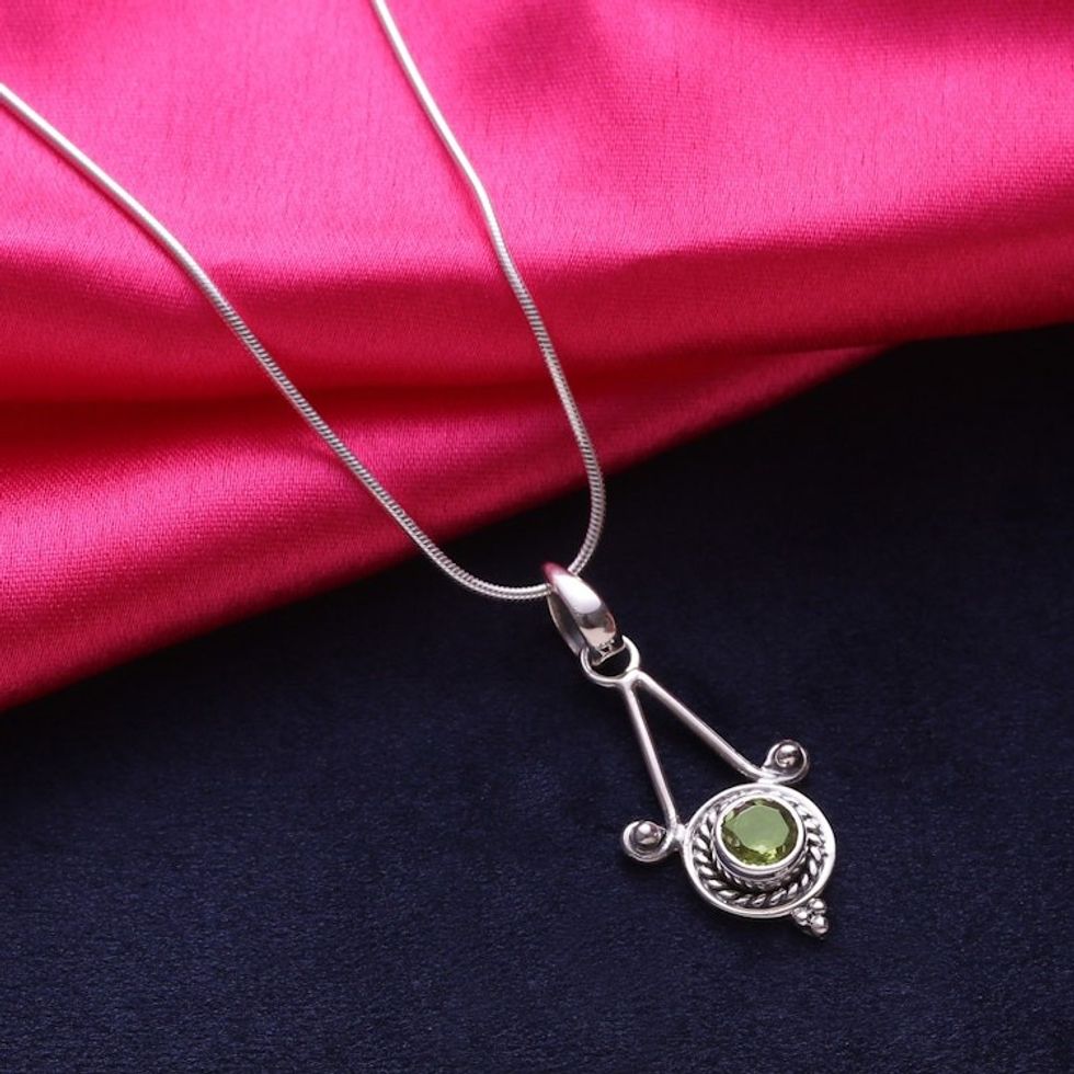 Sterling Silver and Peridot Necklace Modern Indian Jewelry 'Chennai Promise'