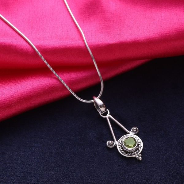 Alternate image for Sterling Silver and Peridot Necklace Modern Indian Jewelry Chennai Promise