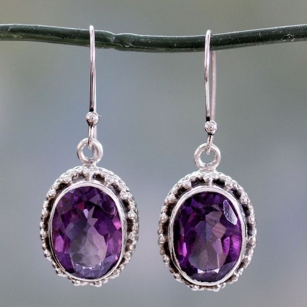 Alternate image for Handmade Sterling Silver and Amethyst Earrings from India Dazzle