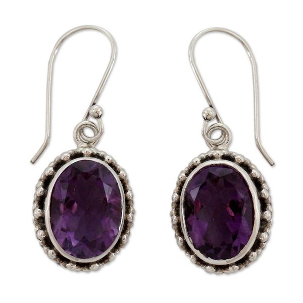 Alternate image for Handmade Sterling Silver and Amethyst Earrings from India Dazzle