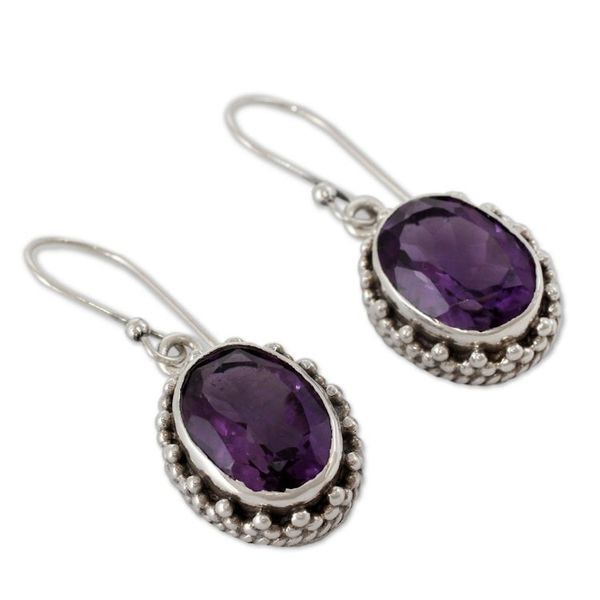 Alternate image for Handmade Sterling Silver and Amethyst Earrings from India Dazzle