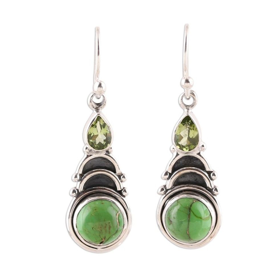 Peridot and Green Composite Turquoise Dangle Earrings 'Verdant Arches'