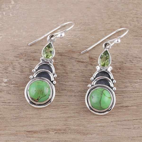 Alternate image for Peridot and Green Composite Turquoise Dangle Earrings Verdant Arches