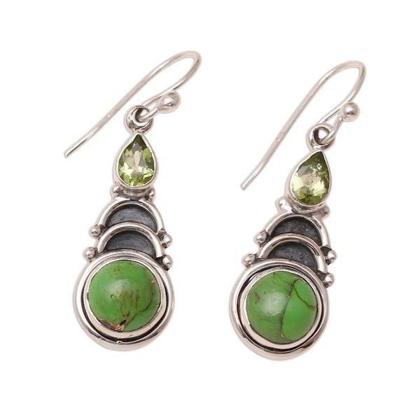 Alternate image for Peridot and Green Composite Turquoise Dangle Earrings Verdant Arches