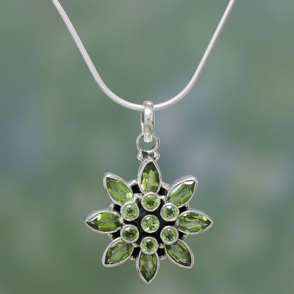 Alternate image for Hand Crafted Womens Sterling Silver Peridot Jewelry Sunflower Green