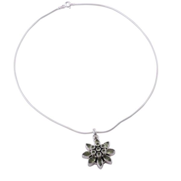 Alternate image for Hand Crafted Womens Sterling Silver Peridot Jewelry Sunflower Green