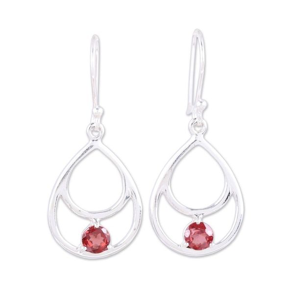 Alternate image for Garnet and Sterling Silver Double Teardrop Dangle Earrings Dawns Dew