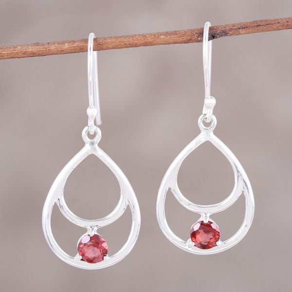 Alternate image for Garnet and Sterling Silver Double Teardrop Dangle Earrings Dawns Dew