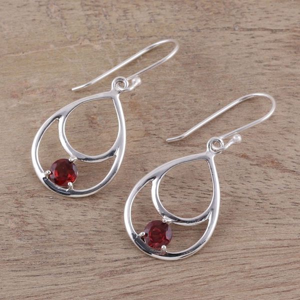 Alternate image for Garnet and Sterling Silver Double Teardrop Dangle Earrings Dawns Dew