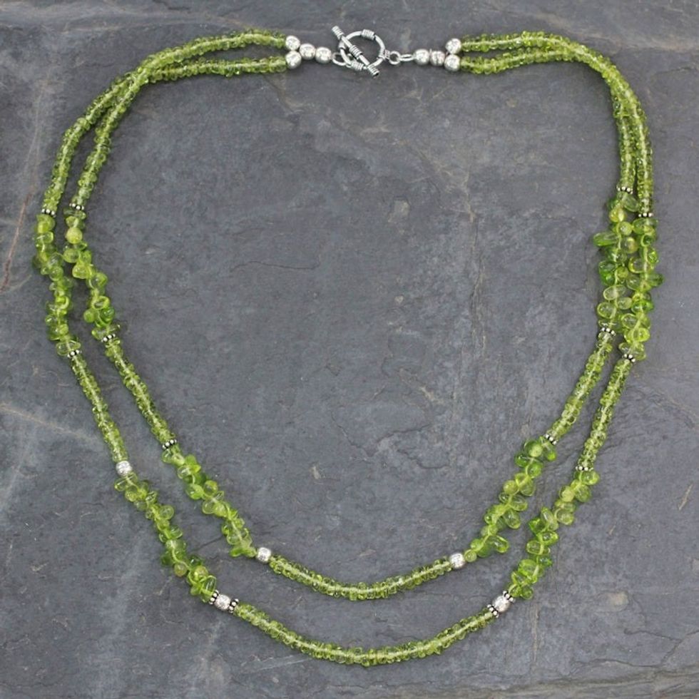 Handcrafted Natural Peridot Double Strand Necklace 'Nature's Charm'