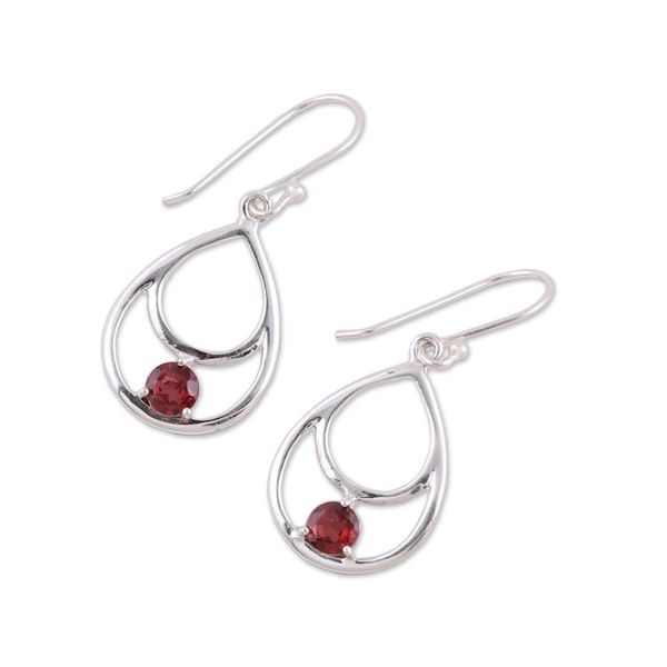Alternate image for Garnet and Sterling Silver Double Teardrop Dangle Earrings Dawns Dew