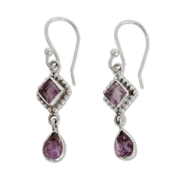 Alternate image for Artisan Crafted Sterling Silver and Amethyst Earrings Purple Spark
