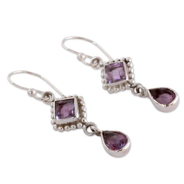 Alternate image for Artisan Crafted Sterling Silver and Amethyst Earrings Purple Spark