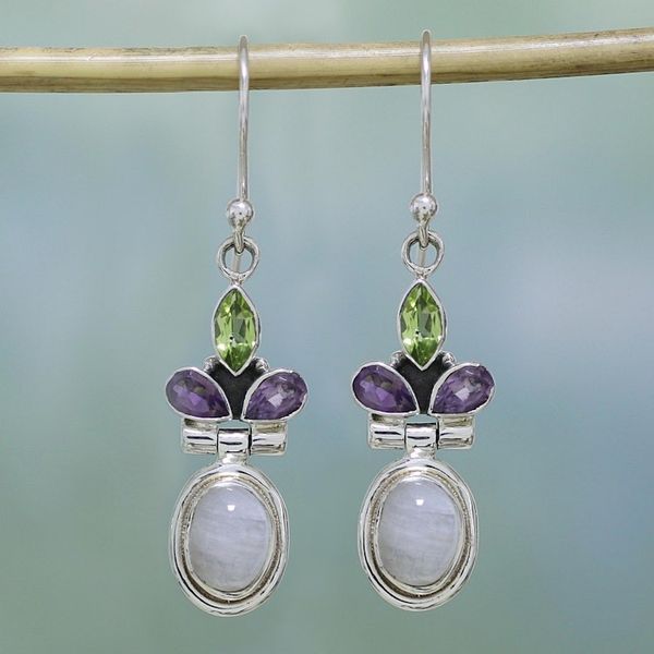 Alternate image for Rainbow Moonstone, Amethyst and Peridot Earrings from India Eternal Charisma