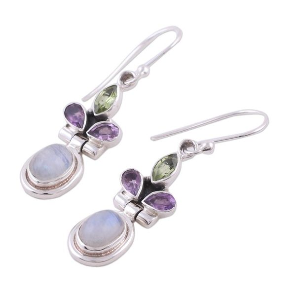 Alternate image for Rainbow Moonstone, Amethyst and Peridot Earrings from India Eternal Charisma