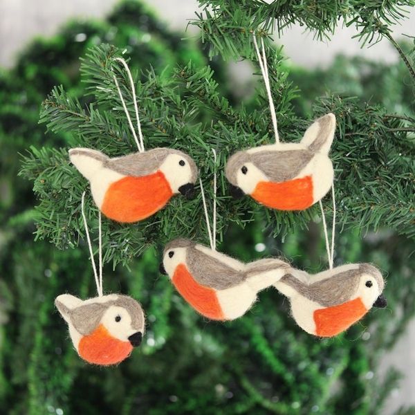 Alternate image for Wool Felt Bird Ornaments from India Set of 5 Holiday Song