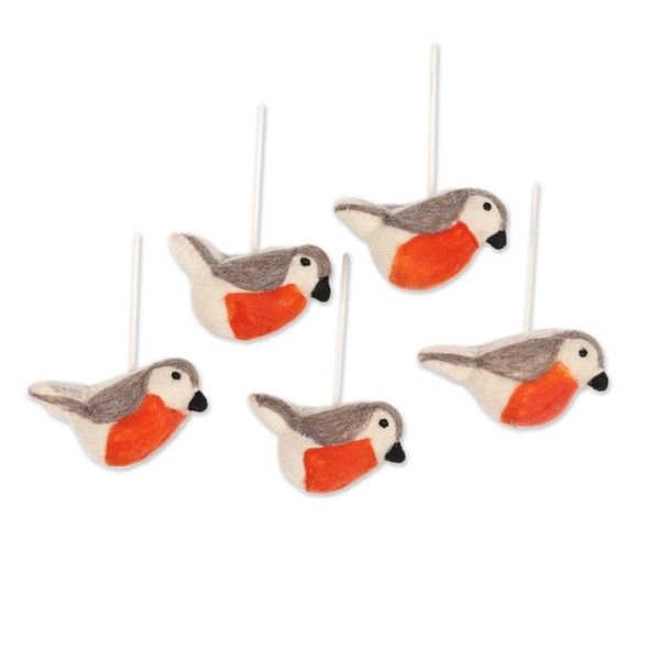 Alternate image for Wool Felt Bird Ornaments from India Set of 5 Holiday Song
