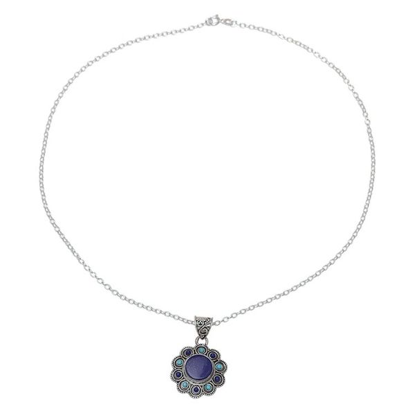 Alternate image for Lapis Lazuli and Composite Turquoise Flower Pendant Necklace Magical Bloom