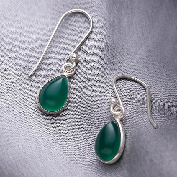 Alternate image for Green Onyx and Sterling Silver Teardrop Dangle Earrings Gentle Tear in Green