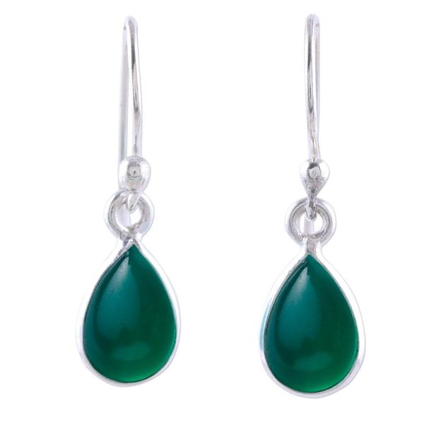 Alternate image for Green Onyx and Sterling Silver Teardrop Dangle Earrings Gentle Tear in Green