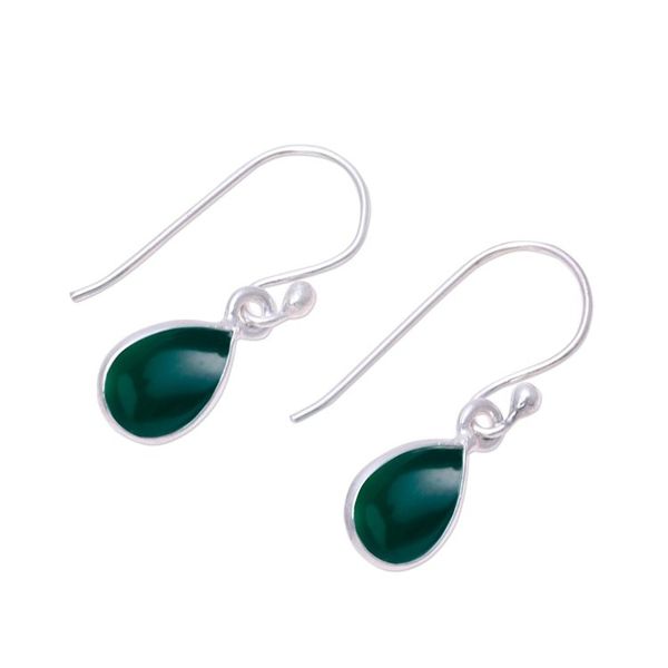 Alternate image for Green Onyx and Sterling Silver Teardrop Dangle Earrings Gentle Tear in Green