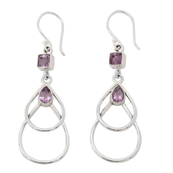 Alternate image for Contemporary Sterling Silver Earrings with Amethysts Purple Ice