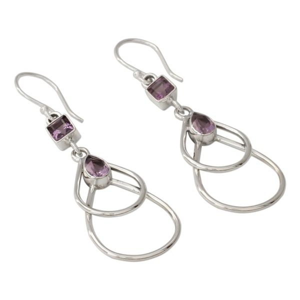 Alternate image for Contemporary Sterling Silver Earrings with Amethysts Purple Ice