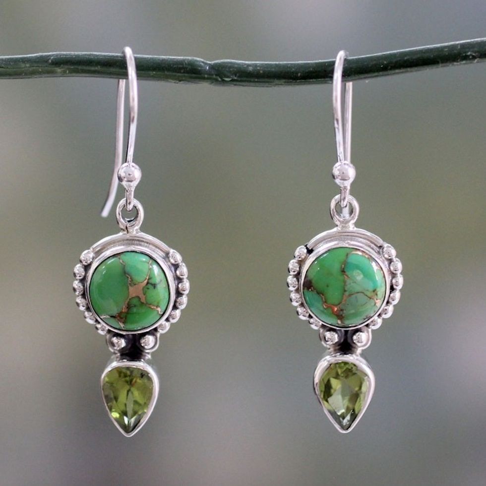 Peridot and Sterling Silver Dangle Earrings from India 'Spring Green'