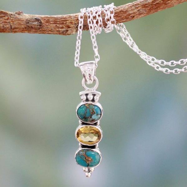 Alternate image for Citrine and Turquoise Necklace Golden Mystique