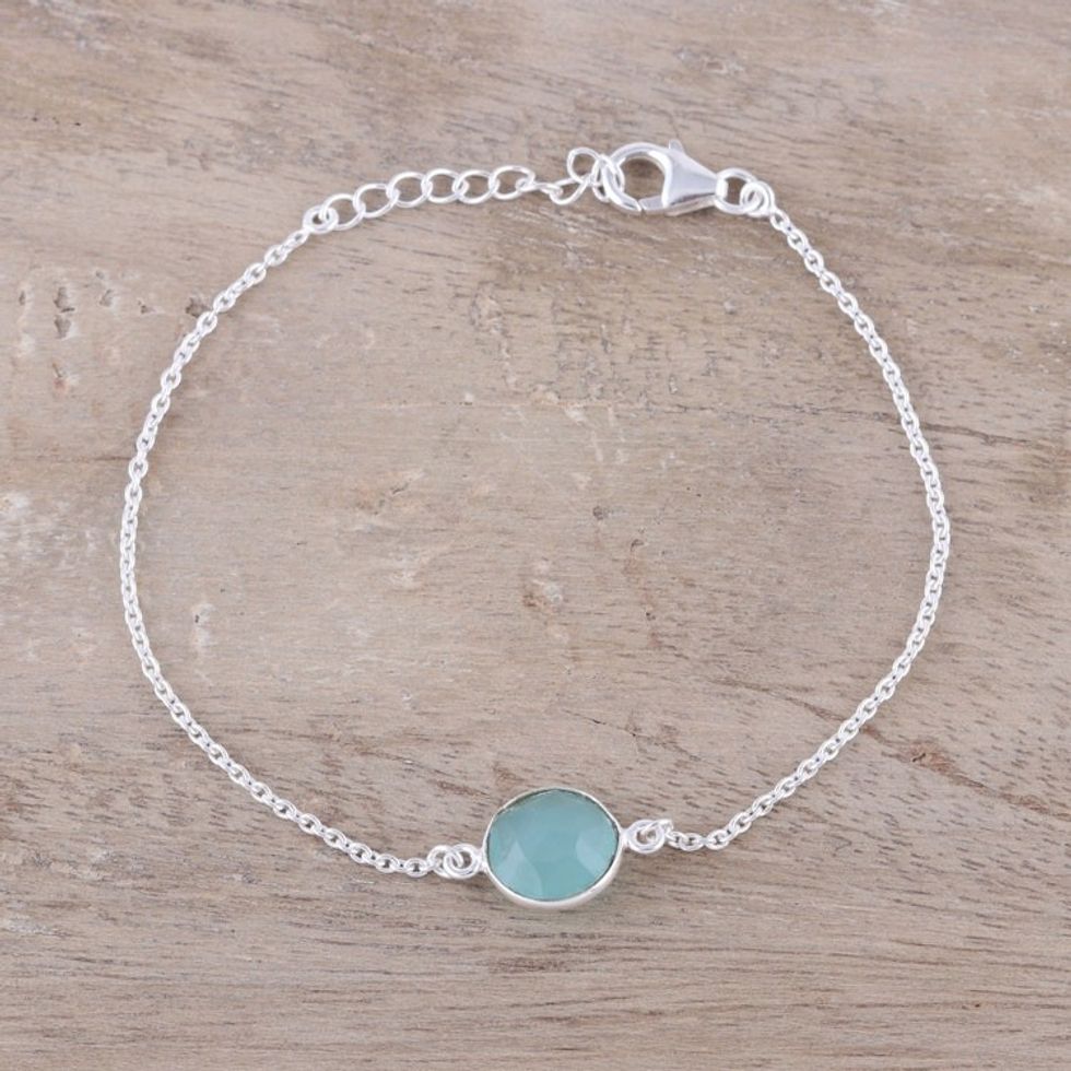 Adjustable Chalcedony Pendant Bracelet from India 'Aqua Night'