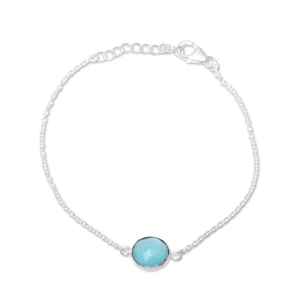 Alternate image for Adjustable Chalcedony Pendant Bracelet from India Aqua Night