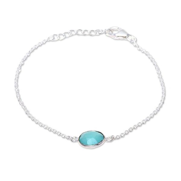 Alternate image for Adjustable Chalcedony Pendant Bracelet from India Aqua Night