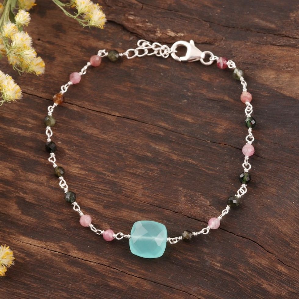 Chalcedony and Tourmaline Pendant Bracelet from India 'Colorful Combo'