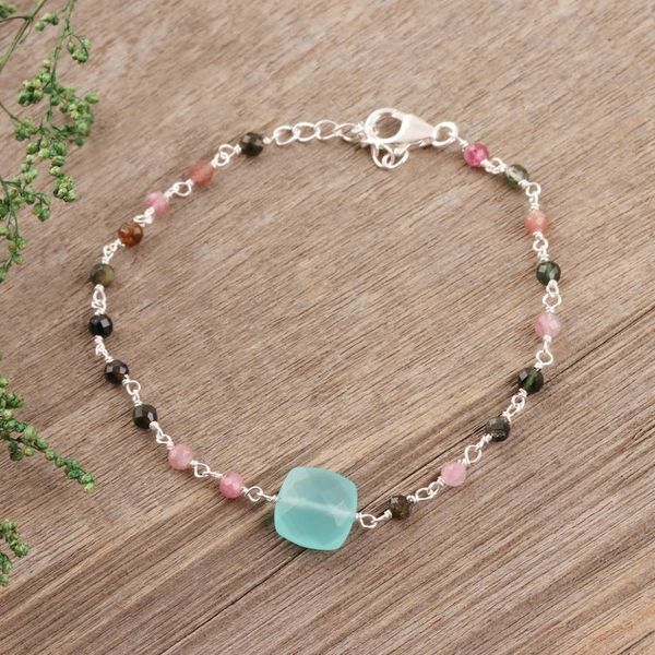Alternate image for Chalcedony and Tourmaline Pendant Bracelet from India Colorful Combo
