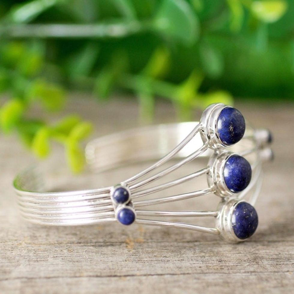 Lapis Lazuli Cuff Bracelet from India Silver Jewelry 'Promise by Night'