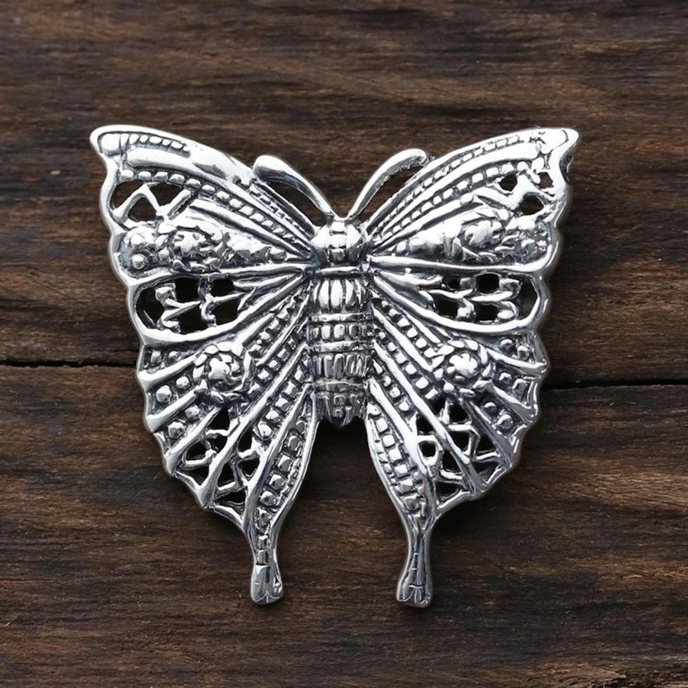 Sterling Silver Butterfly Brooch Crafted in India 'Inspiring Butterfly'