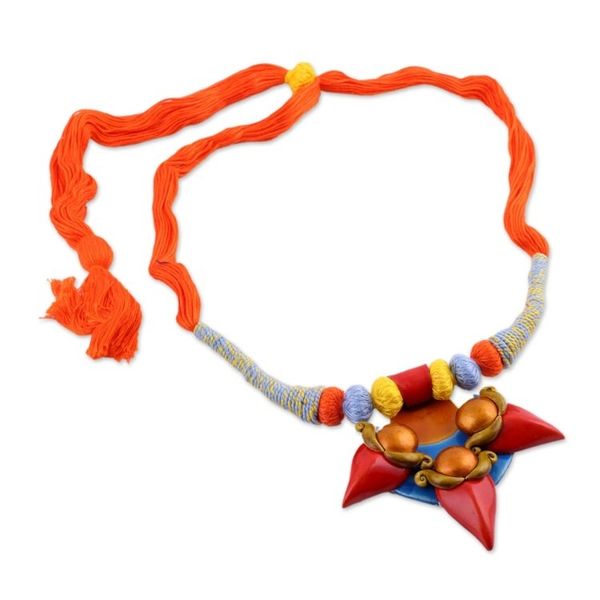 Alternate image for Colorful Ceramic and Cotton Pendant Necklace form India Shivas Trident