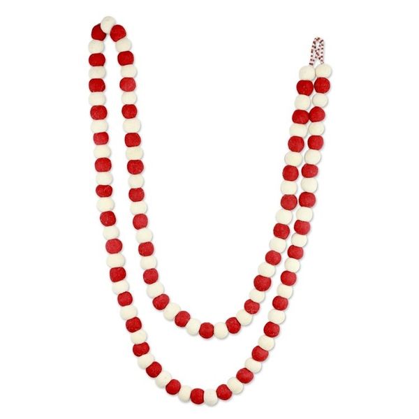 Alternate image for Red and White Handmade Felt Holiday Garland Candy Cane Pompoms