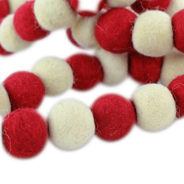 Alternate image for Red and White Handmade Felt Holiday Garland Candy Cane Pompoms