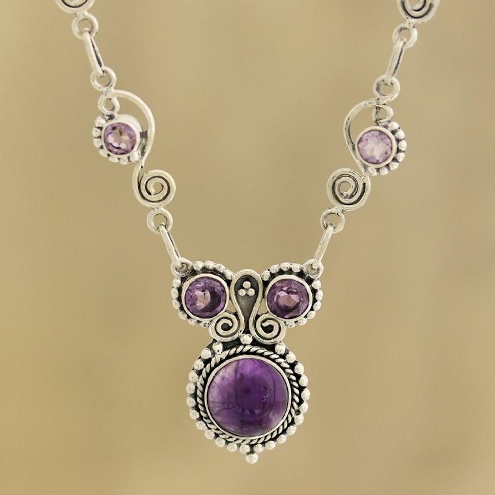 Indian Amethyst and Sterling Silver Necklace 'Meerut Magic'