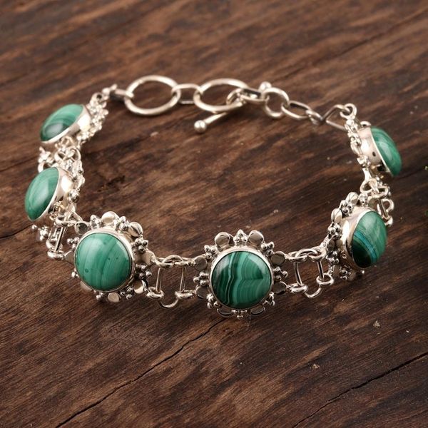 Alternate image for Floral Sterling Silver and Malachite Bracelet from India Mystical Blooms