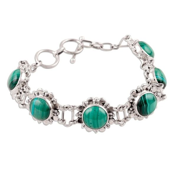 Alternate image for Floral Sterling Silver and Malachite Bracelet from India Mystical Blooms