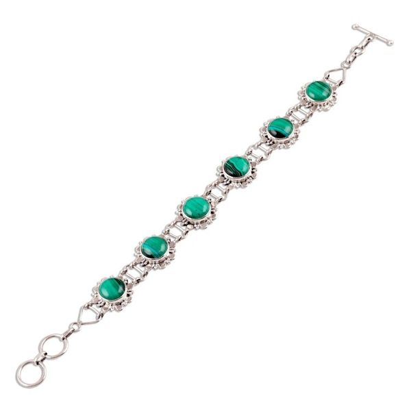 Alternate image for Floral Sterling Silver and Malachite Bracelet from India Mystical Blooms