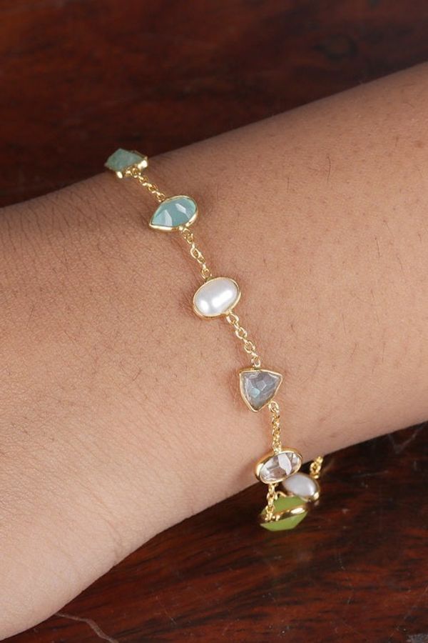 Alternate image for 18k Gold-Plated Ten-Carat Multi-Gemstone Station Bracelet Harmonious Force