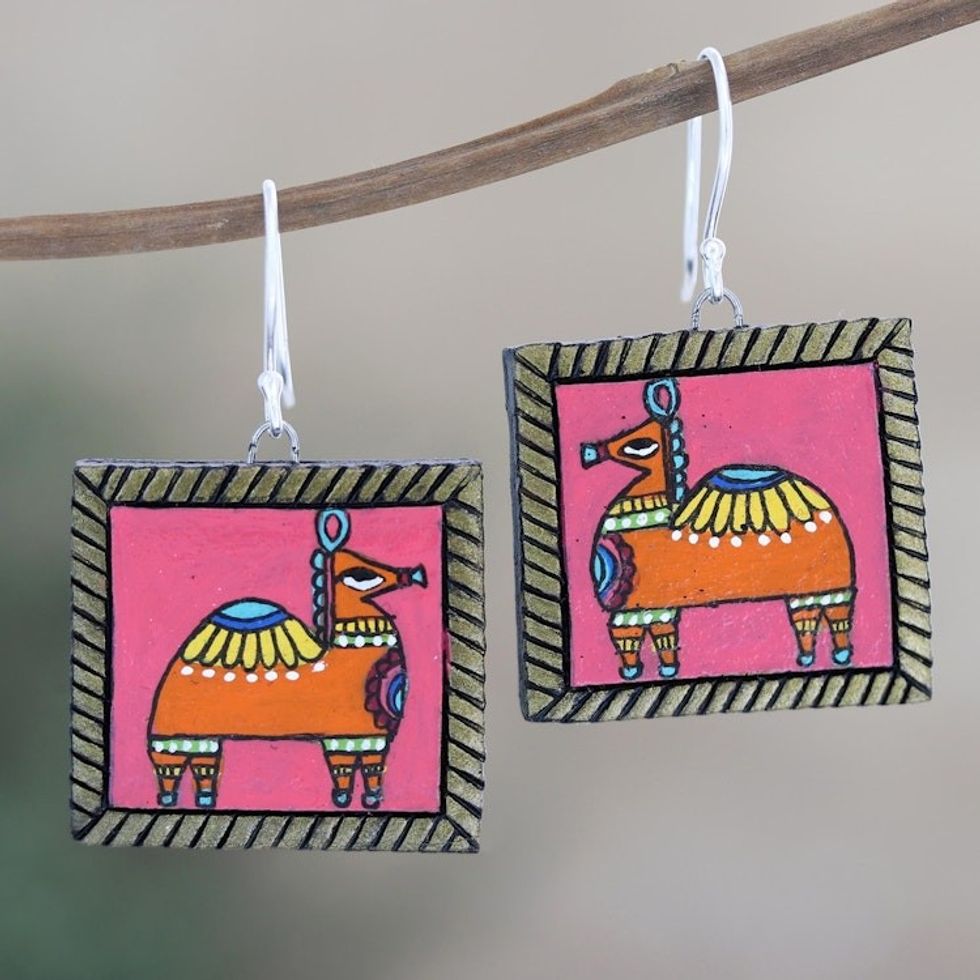 Indian Ceramic Dangle Earrings with Camel Motif 'Rajasthani Camel'