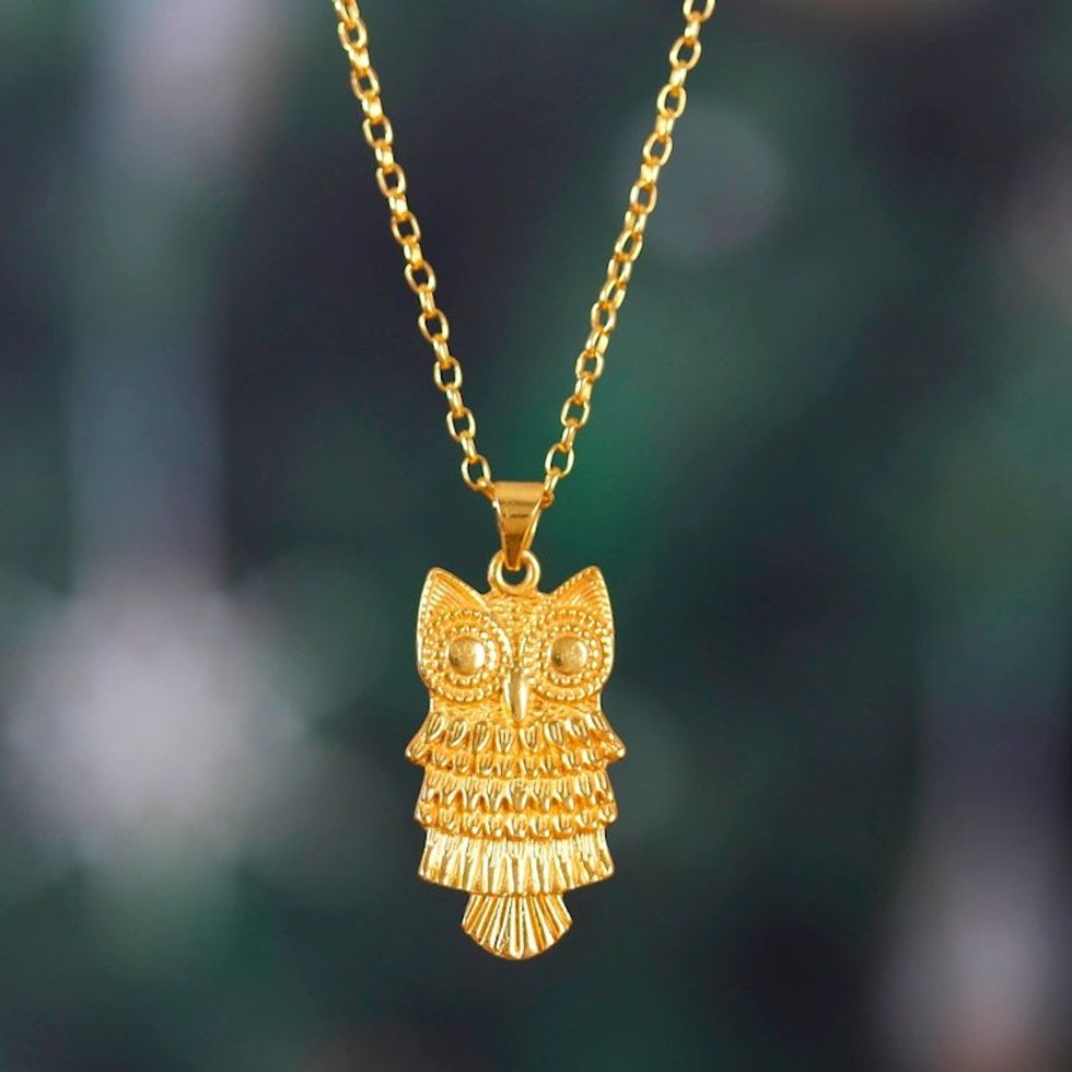 22k Gold-Plated Sterling Silver Owl Pendant Necklace 'Owl Soul'