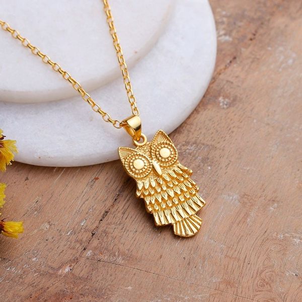 Alternate image for 22k Gold-Plated Sterling Silver Owl Pendant Necklace Owl Soul