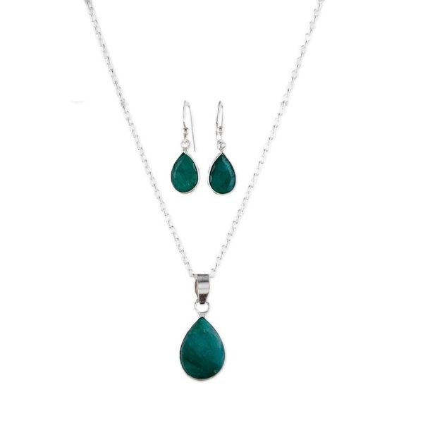 Alternate image for 18-Carat Faceted Emerald Necklace and Earrings Jewelry Set Blissful Emerald