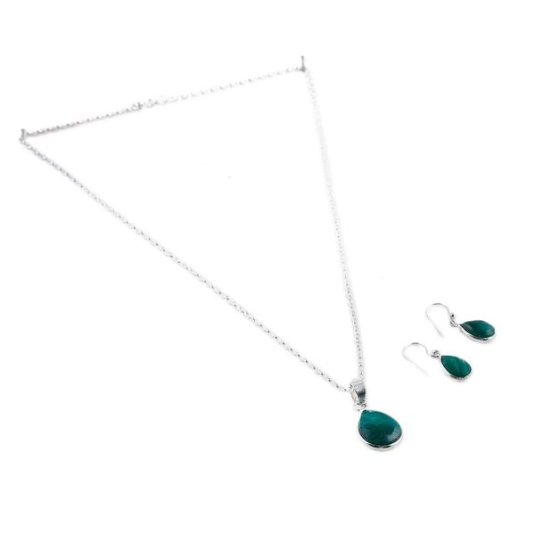 Alternate image for 18-Carat Faceted Emerald Necklace and Earrings Jewelry Set Blissful Emerald
